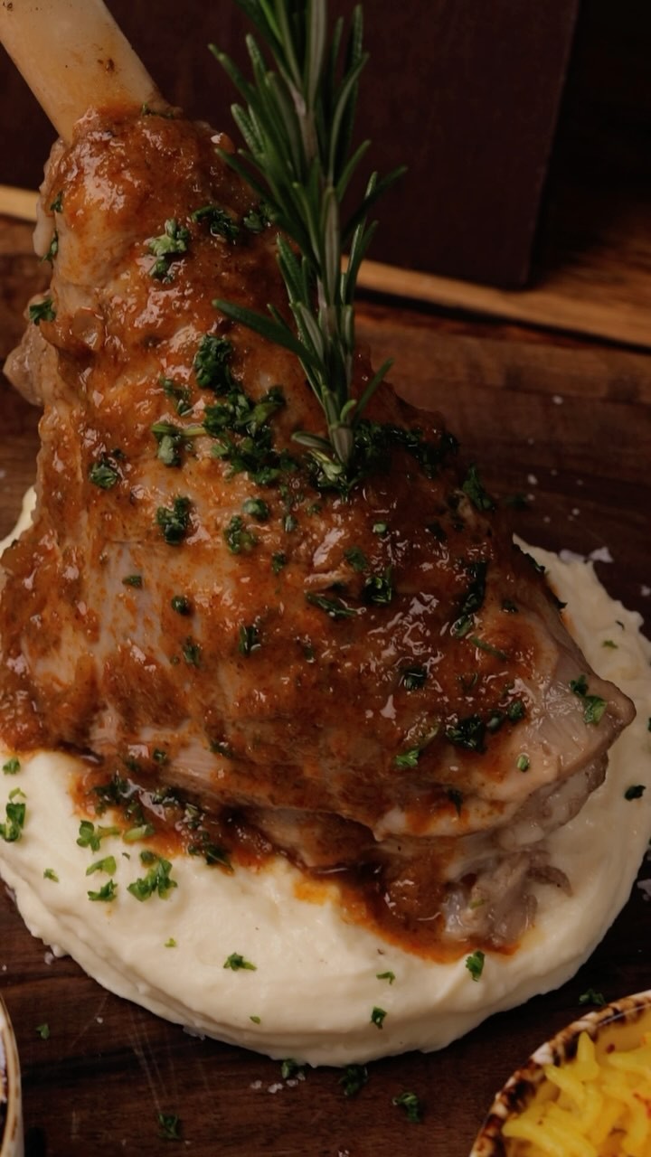 Lamb shank over buttered mash